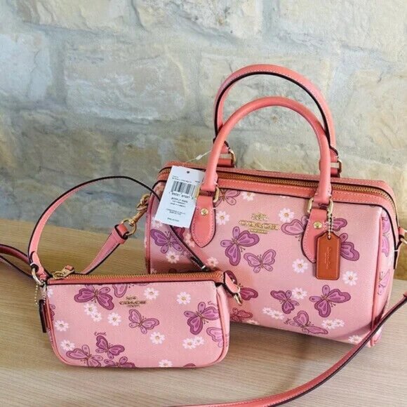 COACH ROWAN SATCHEL IN SIGNATURE CANVAS BUTTERFLIES PRINT /Wallet option NWT - Picture 2 of 15